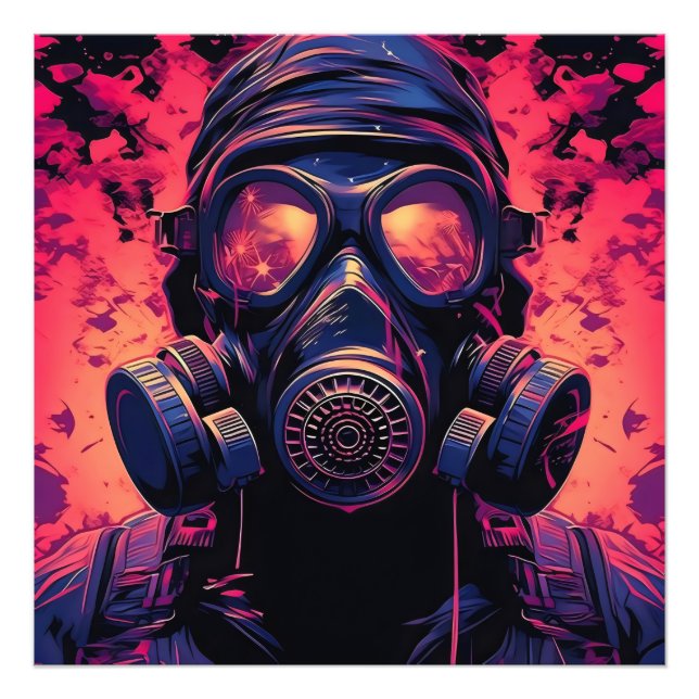 Vintage Färg gasmask Fototryck (Framsidan)