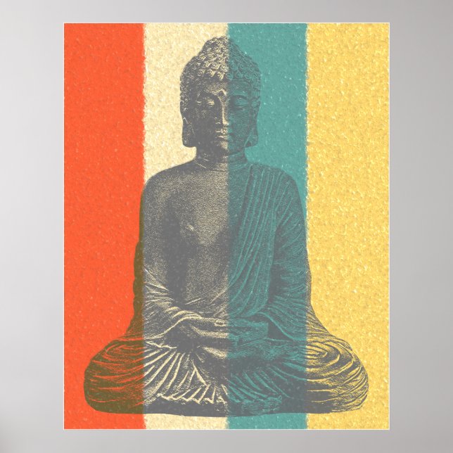 Vintage Färg Meditating Buddha Poster (Framsidan)