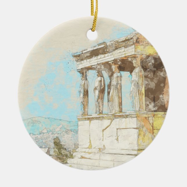 Vintage Färg Sketch Aten Grekland Ornament (Framsidan)