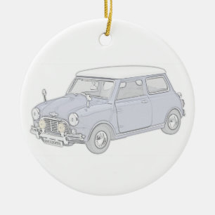 Vintage-färgad mini- Cooper Julgransprydnad Keramik
