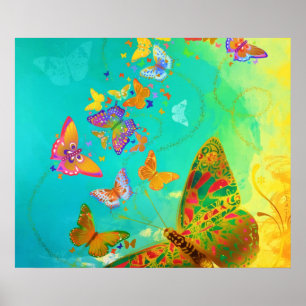Vintage Färgämnet Butterfly Guld Glitter vattenf Poster