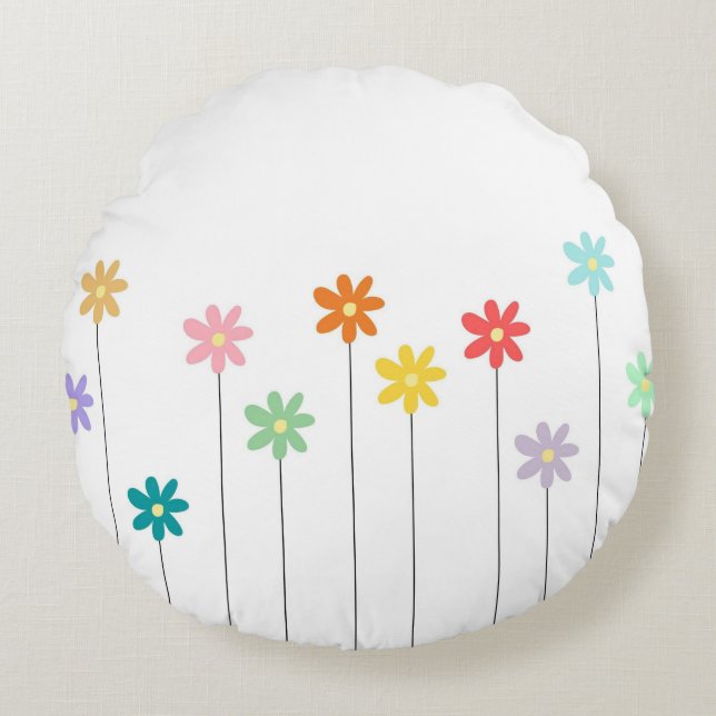 Vintage Färgblomma Rund Kudde (Framsidan)