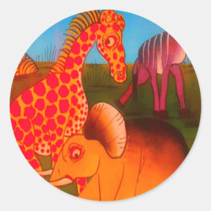 Vintage Färgfläckig utformning av afrikansk vild a Runt Klistermärke