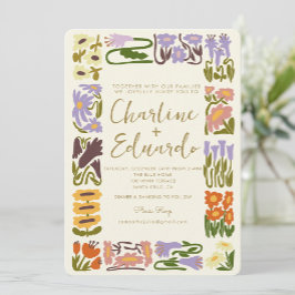 Vintage Färgfull blomma Retro Bröllop Inbjudningar