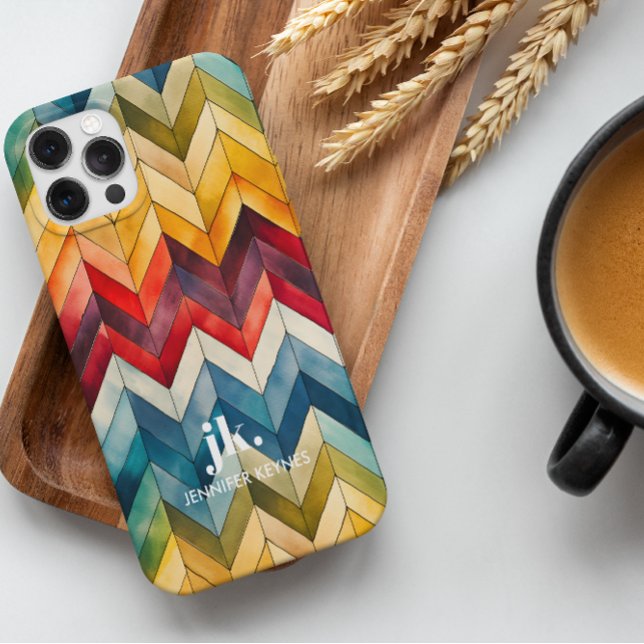 Vintage Färgfull tuggregon monogram regnbåge (WATERCOLOR CHEVRON RAINBOW VINTAGE RETRO COLORFUL WITH BIG BOLD MONOGRAM. ADD YOUR NAME)