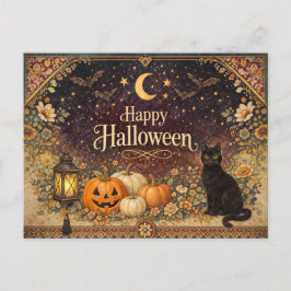 Vintage färgglad blomsterrik folkkonst Halloween Helg Vykort