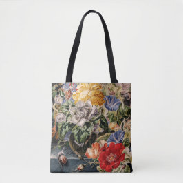 Vintage färgglad bukett blommor tygkasse