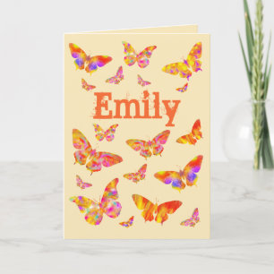 Vintage Färgglad Fjärilskonst Emily Namn Helgkort
