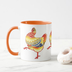Vintage färgglad gårdshöna från bondgård mugg