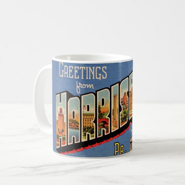 Vintage färgglad Harrisburg PA Kaffemugg (Framsida vänster)