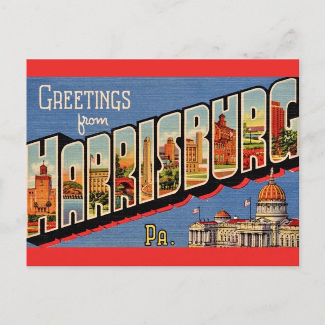 Vintage färgglad Harrisburg PA Vykort (Framsida)
