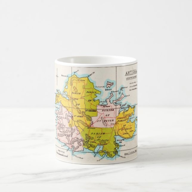 Vintage färgglad karta över Antigua-mugg Kaffemugg (Center)