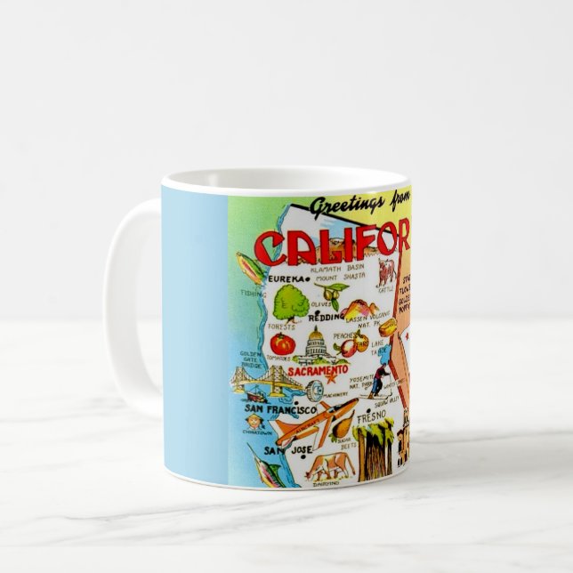 Vintage färgglad karta över Kalifornien  Kaffemugg (Framsida vänster)
