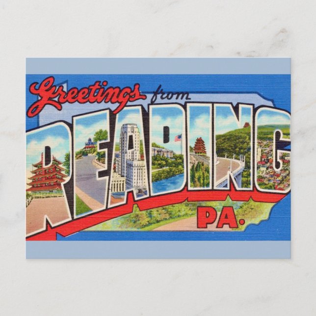 Vintage färgglad läsning PA Vykort (Framsida)