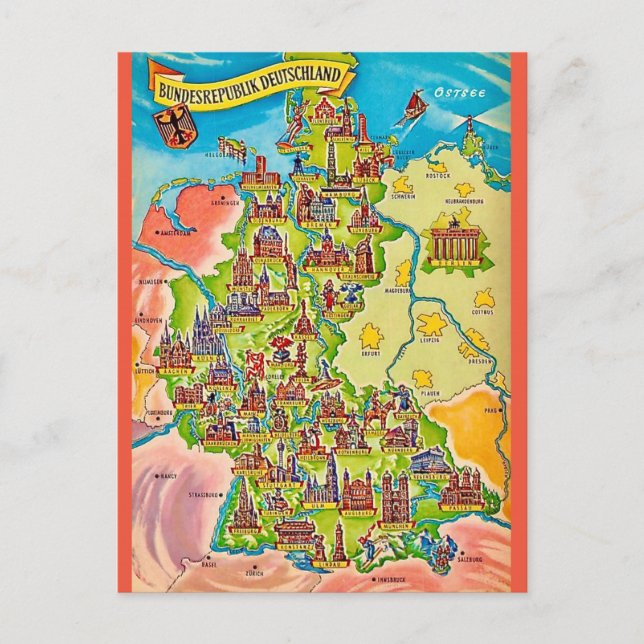 Vintage färgglad Tyskland vykort (Framsida)