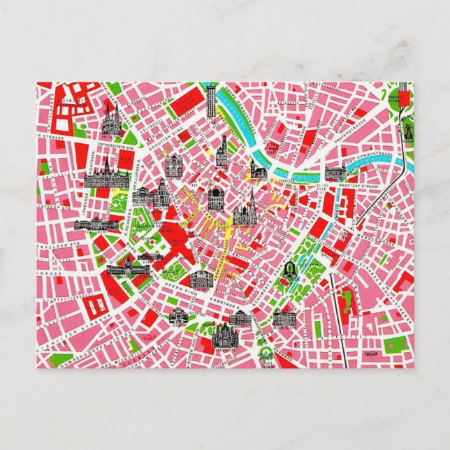 Vintage färgglad Wien vykort (Framsida)