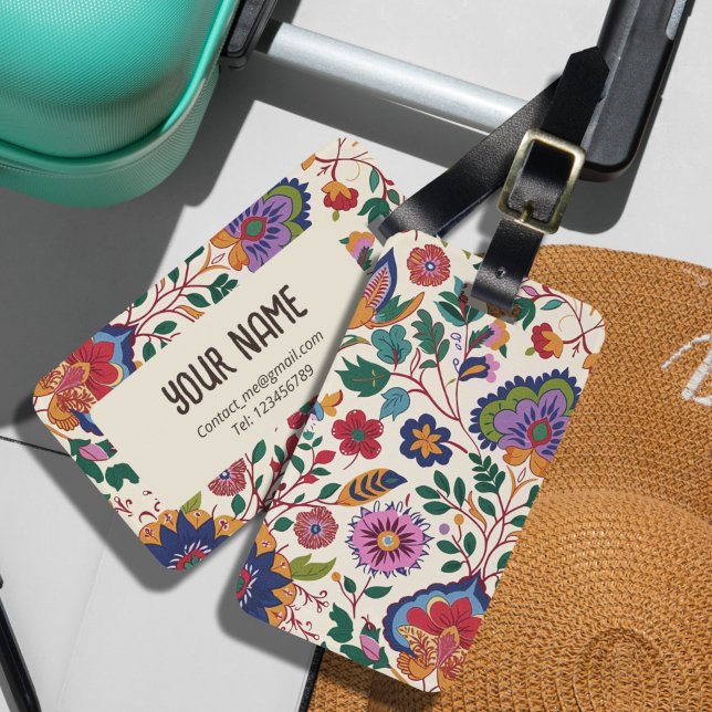 Vintage Färgglard Trädgård Romantisk Stil Bagagebricka (The beautiful retro vintage floral garden personalized luggage tag.)