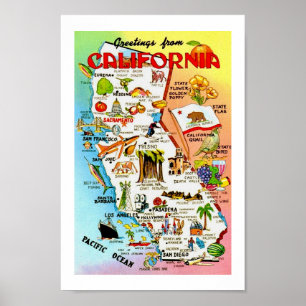 Vintage Färgglatt Kalifornien Karttryck Poster