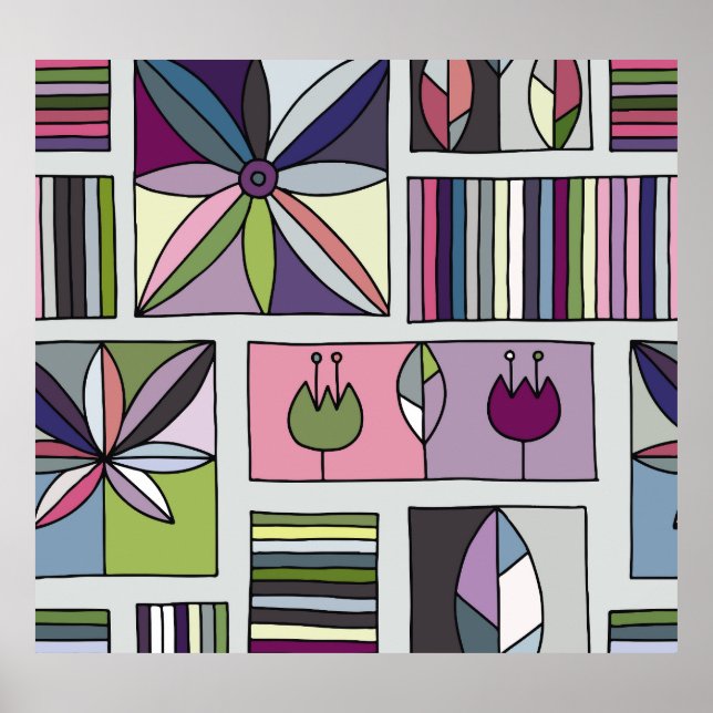 Vintage färglös, handdragen geometriskt mönster. poster (Framsidan)