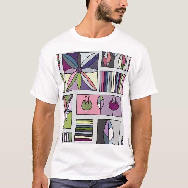 Vintage färglös, handdragen geometriskt mönster. t shirt (Framsida)