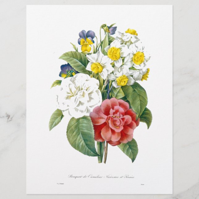 vintage färglösa botaniska blommor av Redoute. (Framsida)