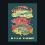 Vintage Färglöst Barrier Reef Fish Hej där Vykort<br><div class="desc">I de tider vi lever verkar det vara allt svårare att få kontakt med familj och vänner personligen. Säg till dem att du tänker på dem med det här roligten vykort, med en vintage av 5 olika hinderfångare. Texten på framsidan säger "Hej där!", men kan anpassas om så önskas. Även...</div>