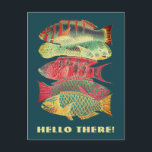 Vintage Färglöst Barrier Reef Fish Hej där Vykort<br><div class="desc">I de tider vi lever verkar det vara allt svårare att få kontakt med familj och vänner personligen. Säg till dem att du tänker på dem med det här roligten vykort, med en vintage av 5 olika hinderfångare. Texten på framsidan säger "Hej där!", men kan anpassas om så önskas. Även...</div>