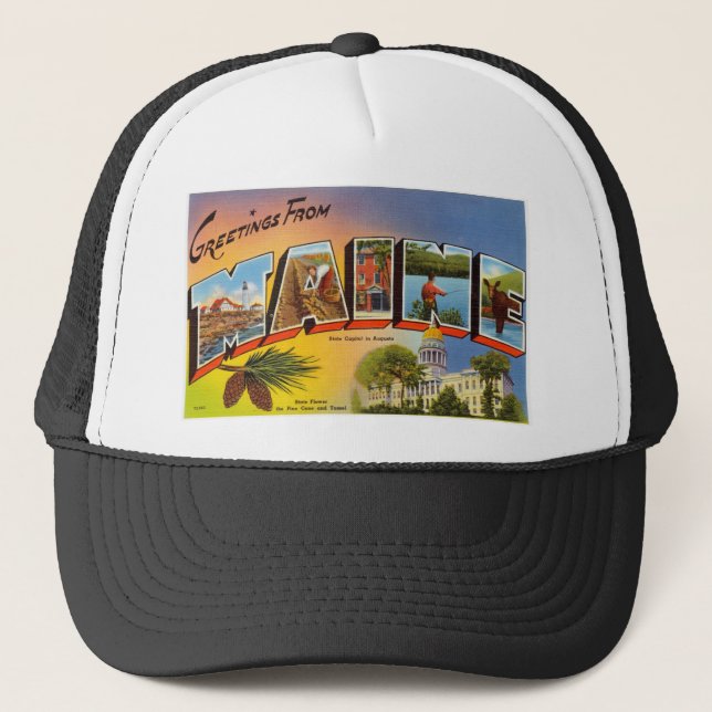 Vintage Färglöst Hälsning från Maine Keps (Framsida)