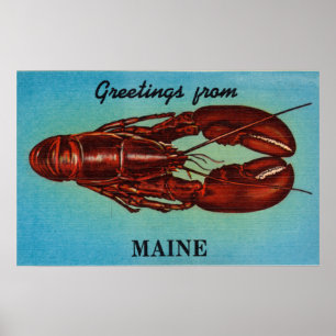 Vintage Färglöst Hälsning från Maine Lobster Poster
