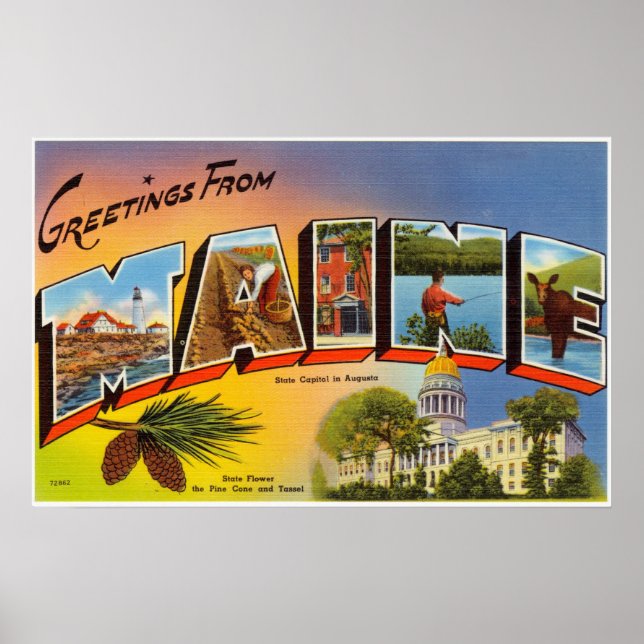 Vintage Färglöst Hälsning från Maine Poster (Framsidan)