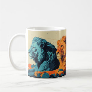 Vintage färglöst lejon kaffemugg