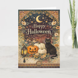 Vintage färgrik blomsterrik folkkonst Halloween Kort