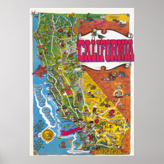 Vintage Färgrik Kalifornien Kartaffisch 1976 Poster