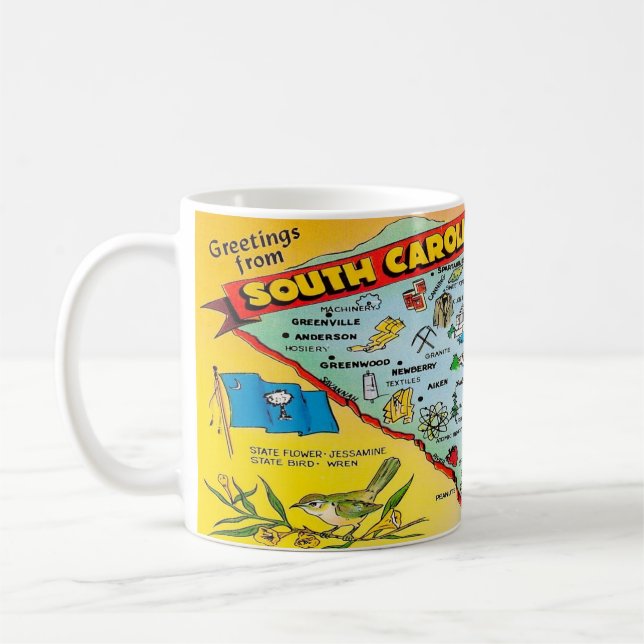 Vintage färgrik Sydcarolina kartkopp Kaffemugg (Vänster)