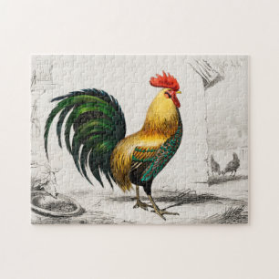 Vintage Färgrik Tupp Illustration Konst Pussel