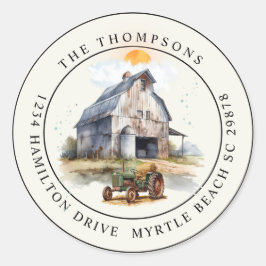 Vintage Farm Birthday Tractor Party Runt Klistermärke