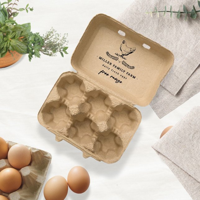 Vintage Farm Chicken Illustration Egg Carton Frimä Stämpel (Skapare uppladdad)