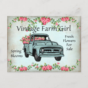 Vintage Farm-flicka lastbil vykort