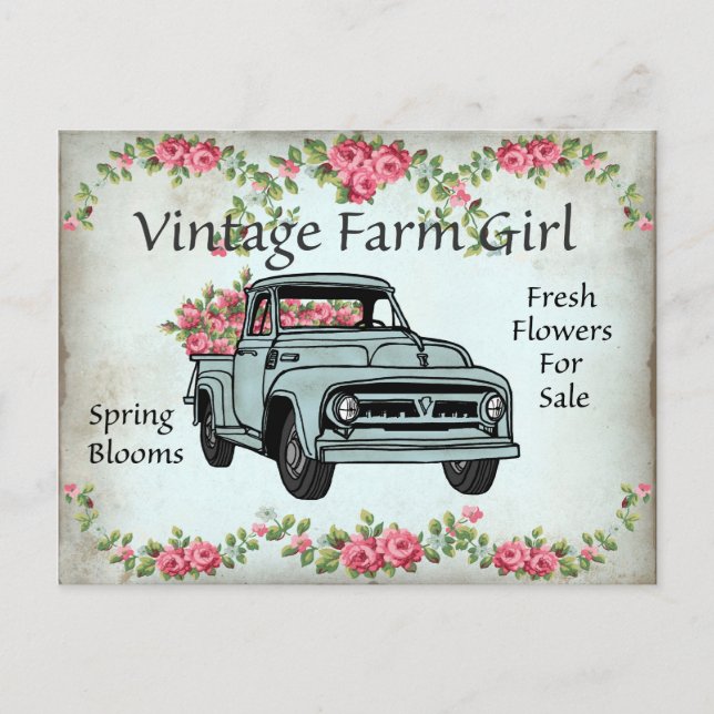 Vintage Farm-flicka lastbil vykort (Framsida)