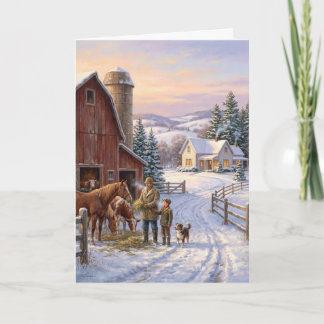 Vintage Farm Jul: Far och Son Helgkort