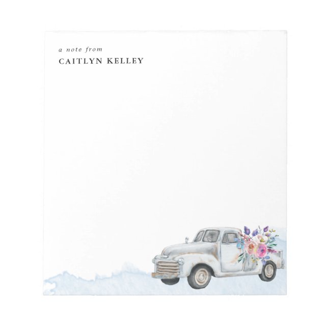 Vintage Farm Lastbil and Flowers, Blue Personlig Anteckningsblock (Framsida)