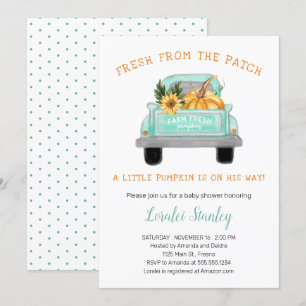 Vintage Farm Lastbil med Pumpkin Fall Baby Shower Inbjudningar
