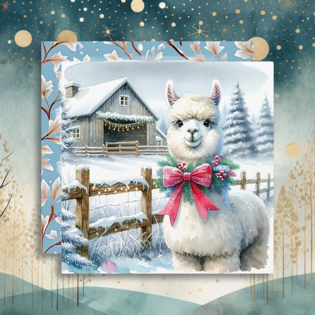 Vintage Farm och Cute Alpaca Jul Kort (Skapare uppladdad)