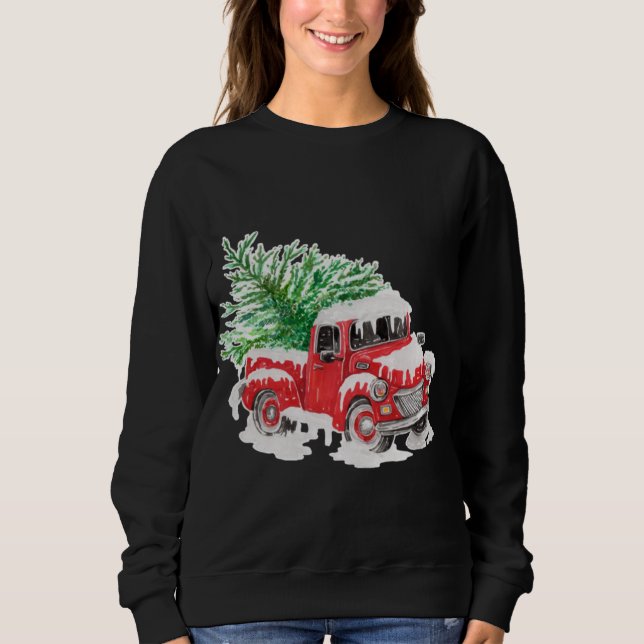 Vintage farm red lastbil med julgran t shirt (Framsida)