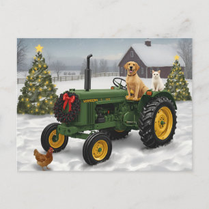 Vintage Farm Tractor Hund Cat Helg Vykort
