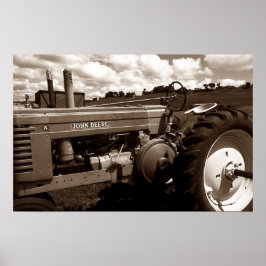 Vintage Farm Tractor Mechanics CloseUp Sepia print Poster