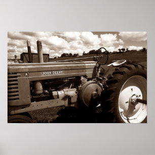 Vintage Farm Tractor Mechanics CloseUp Sepia print Poster