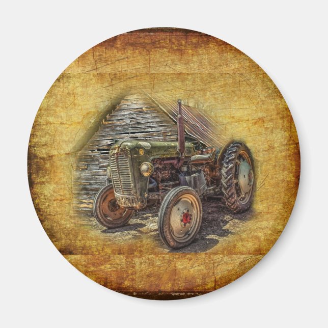 Vintage Farm Tractor Old Barn Shed Magnet (Framsidan)