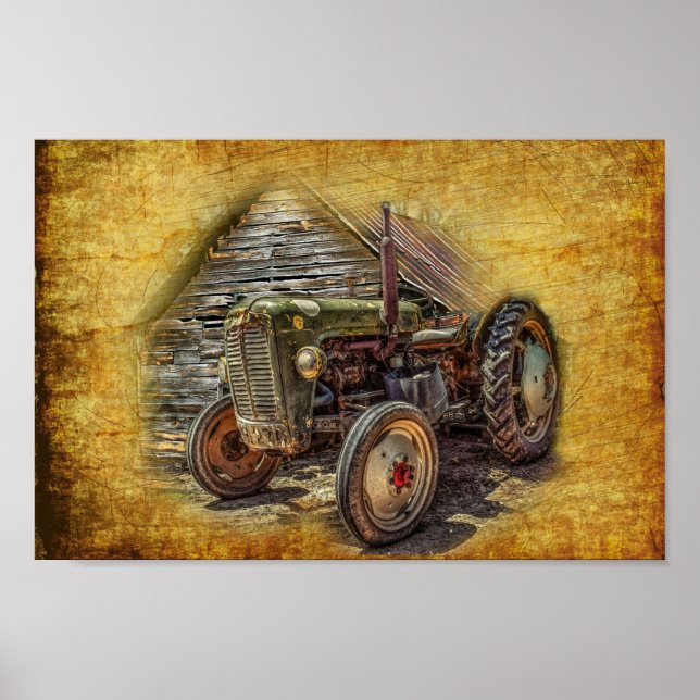 Vintage Farm Tractor Old Barn Shed Poster (Framsidan)