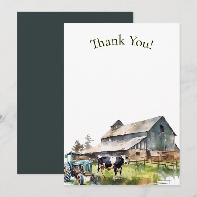Vintage Farm Tractor  Thank You Note Inbjudningar (Fram/baksida)